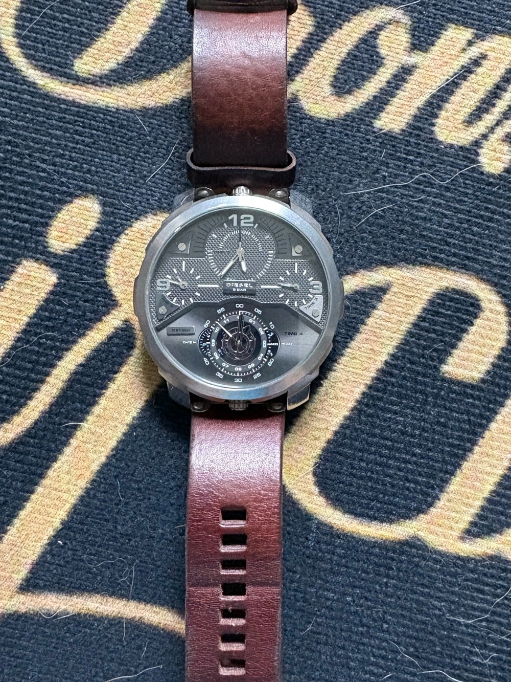 Diesel Machinus Mens Stainless Steel Brown Leather Strap 55mm Watch DZ7360